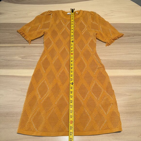 Sandro Gipsy Ochre Orange Pearl Embellished Pointelle Knit Mini Dress Women's 6 - Picture 9 of 9
